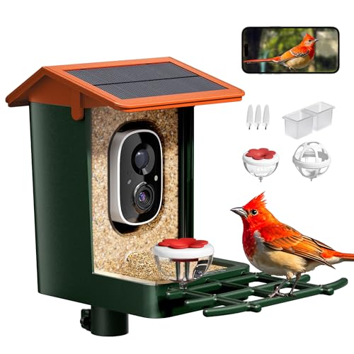 Smart Bird Feeder with Camera Solar Powered 2K HD Video, 10,000+ Species AI Recognition, Real-Time App Alerts, and Weatherproof Design for Effortless Birdwatching, Gift for Bird Lovers, Orange