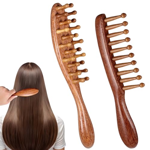 2PCS Loc Comb for Sisterlocks, Comfortable Massage Comb, Wooden Scalp Massager Combs for Dreadlocks, Scraping Massage Tools Wide Tooth Combs for Scalp Care and Hair Styling