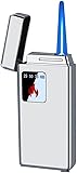 Butane Lighter, Touch Switch, Blue Flame, Digital Battery, Reusable, USB Rechargeable. Gift for Men(Silver)
