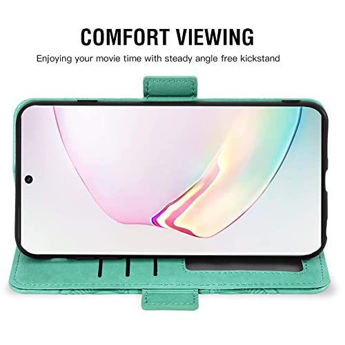 Étui portefeuille pour Samsung Galaxy Note 10 Plus avec porte-cartes en verre trempé vert