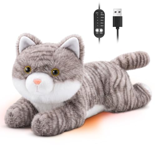 Image of Cat Heating Pad for Period Cramps Menstrual Pain Relief, Portable Electric Heat Pads USB Powered, Cute Grey Cat Plush Stuffed Animals Gift, Funny Cats Gifts for Women Teen Girls Birthday Christmas