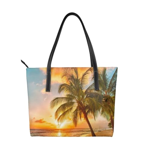 Sac de luxe imperméable motif palmier pour femme | Grand cabas chic en PU