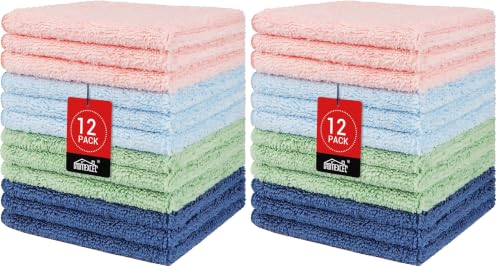 Image of HOMEXCEL Wash Cloths, Quick Drying Face Towel for Showering, Super Absorbent Washcloths for Body Face, All-Occasion for Bathroom Gym Spa Travel, Pink /Light Blue /Green /Navy Blue (Pack of 2)