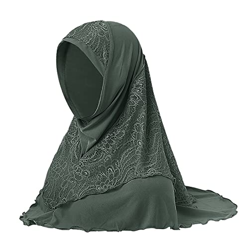 TINAYAUE Sciarpa da donna musulmana in pizzo Hijab per donne e ragazze accogliente sciarpa elastica copertura completa turbante Cap scialle islamico adorazione preghiera copricapo lungo Ramadan, Verde
