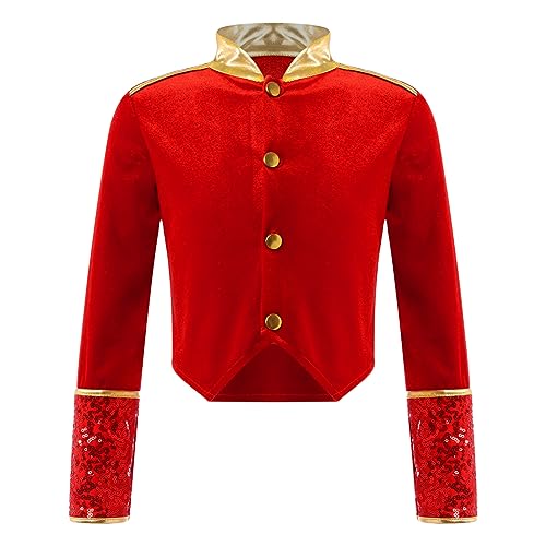 renvena Boys Girls Drum Major Majorette Jacket Long Sleeve Sparkle Sequin Marching Band Uniform Coat