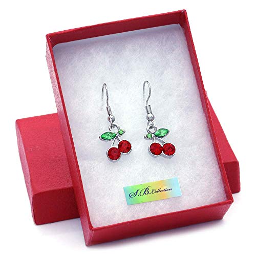 Green Leaf Red Fruit Cherry Dangle Earrings Red Green Rhinestones Fashion Jewelry #TOP1