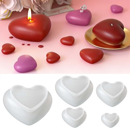 5 Stück Silikonformen Gießformen Herz FORMVERSITY Silikonformen Herz Kerzenformen Zum Gießen Gipsformen Zum Gießen Liebe Gips Zum Gießen Formen Heart 3D Gießform Kerzen für Bastelarbeiten