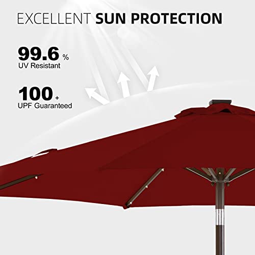 wikiwiki 10ft Solar Led Patio Umbrella, Sturdy Outdoor Market Umbrella for Deck, Pool, Garden w/Tilt, Crank, 32 LED Lights, Burgundy Red by wikiwiki - Image 5