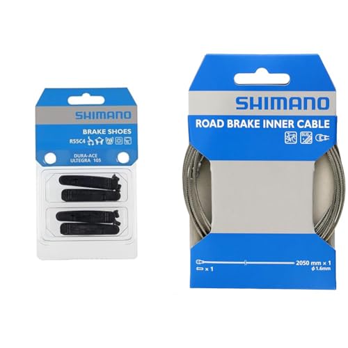 【セット買い】シマノ(SHIMANO) リペアパーツ カートリッジタイプブレーキシュー用シューパッド R55C4 (2ペア入) シューのみ Y8L298062 + ブレーキインナーケーブル ステンレス ROAD 2050mm Y80098330 ブラック