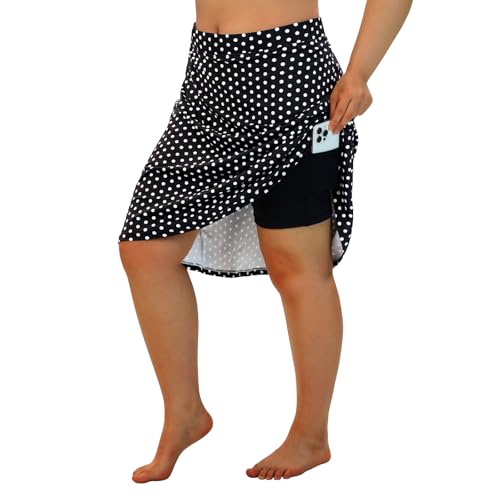 beroy Saias de corrida femininas plus size na altura do joelho com bolsos, Ponto preto e branco, 4X