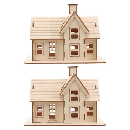 POPETPOP 2 セット 木製ヴィラパズル 組み立て式木製模型 Diy ミニチュア ヴィラ 木造住宅