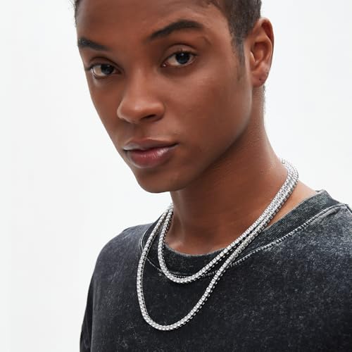 SDA Iced Out Diamond Tennis Chain Necklace 3.0mm 4.0mm Round 5A Cubic Zirconia Stainless Steel Water Proof Never Fade Necklaces for Women and Men3