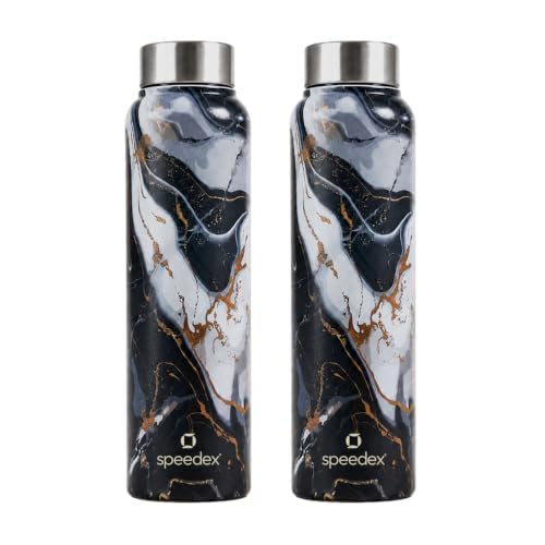 Image of Speedex Stainless Steel Printed Water Bottle 1 Ltr 1000 ml, BIS Approved, Leak Proof Screw Cap Bottle for Office, School, Travel, Daily Use for Men, Women, Kids, Adults, Midnight Marble, Set of 2