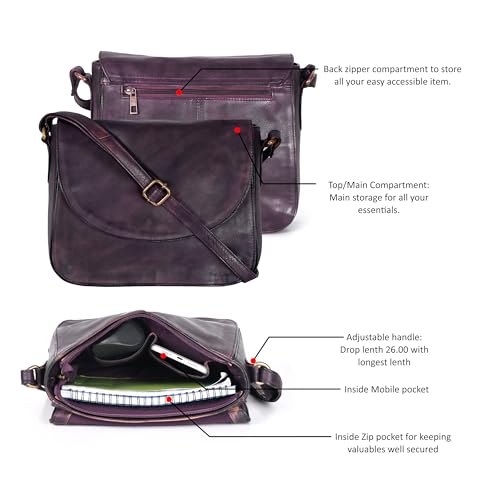 Image of Genuine Leather Shoulder Crossbody Purse For Women with Adjustable Strap, Mobile Pocket & Outside & Inside Zipper