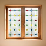 IVN Stained Glass Window Film 17.7x39.3 inch Colorful Polka Dots Decorative Window Privacy Film Stained Decals Static Cling Sun Blocking Decor for Home Office Windows Door Glass Partitions