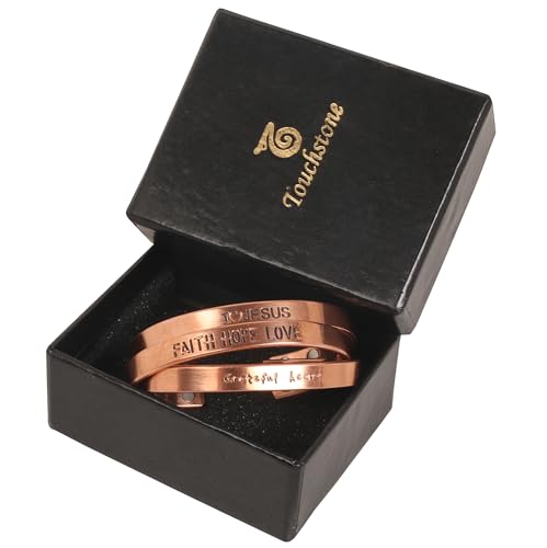 Image of Touchstone copper bracelets | gift for men women |adjustable 100% pure solid real magnetic jewelry | handmade bracelet set combo | rope braided tibetan bangles.