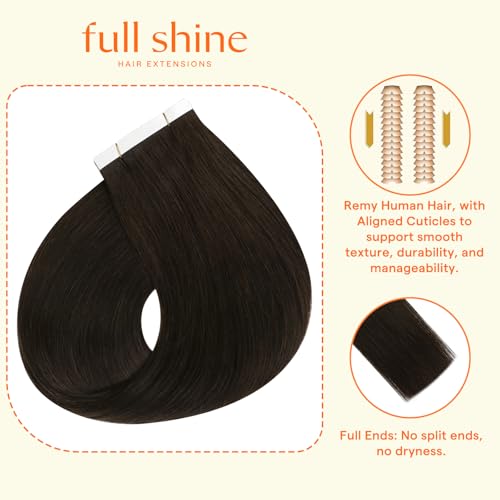 Image of Full Shine Wide Tape in Hair Extensions, Darkest Brown 20 Inch | 75g 15 PCS, Double Sided Tape in Extensions Human Hair, Wide Coverage, Soft Movement, Fuller Shape, Occasion Looks