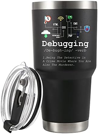 Debugging Definition Computer Programmer Student Teacher Geek Coder Friend Coding Programming IT Vacuum Insulated Tumbler Nerd Tech Support Travel Mug Stainless Steel With Straw Removable Lid (30 oz)