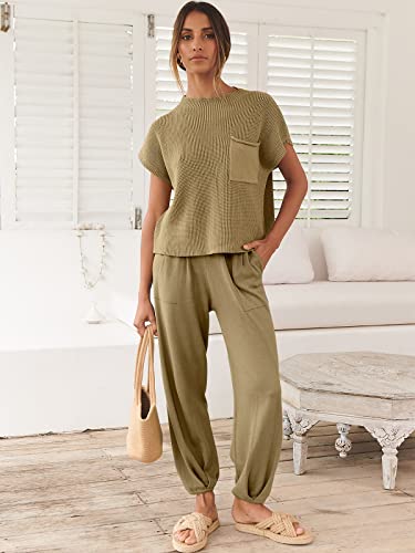 Image of ANRABESS Women's Two Piece Outfits Sweater Sets Knit Pullover Tops and High Waisted Pants Tracksuit Lounge Sets
