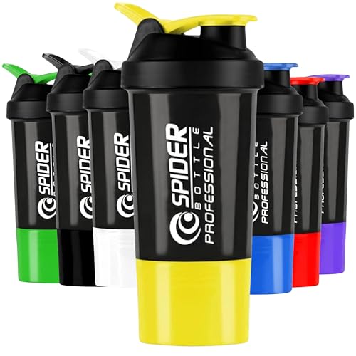 Image of Zyro Spider Gym Shaker Bottle, Shakers for Protein Shake 500 Ml with 1 Storage Compartment Gym protein shaker for workout (Pack of 1,Yellow)