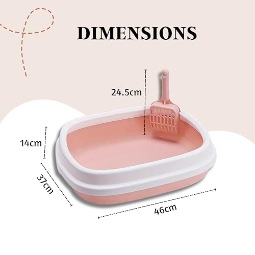 Foodie-Puppies-Cat-Litter-Box-Rim-Tray-46-x-37-x-14-cm-with-Free-Scooper-Peach-Semi-Closed-Design-and-Durable-Quality-Suitable-for-All-Adult-Cats-Kittens-Large