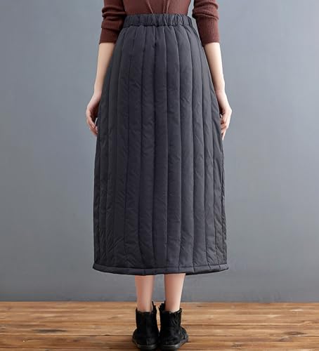 chouyatou Women's Winter Elastic Waist A-Line Quilted Midi Long Insulated Skirt with Pockets4