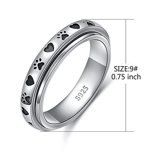 Ladytree Pet Paw Print Anxiety Relieve Spinner Rings Cat Puppy Animal Love Heart Spinner Fidget Ring Sterling Silver Worry Stress Relieving Boredom Adhd Autism Ring For Women Men(8) #TOP5