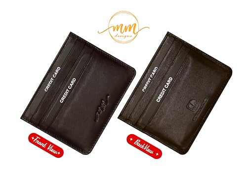 Image of MM Designs Slim and Compact Leather Credit Card Holder for Men and Women | Genuine Leather RFID Blocking Protection | Minimalist Card Wallet with 6 Card Slots (Dark Brown)