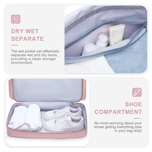 Image of Large Travel Duffle Bag, Carry On Weekender Bag with Shoe Compartment, Gym Tote Overnight Bags for Women for Travel, A10#Pink, 11x19.6x8.2 inches, Weekender Bag&toiletry Bag