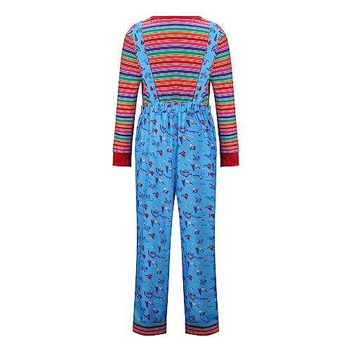 Disfraz infantil Chucky azul con overol floral y camiseta a rayas miniatura 5
