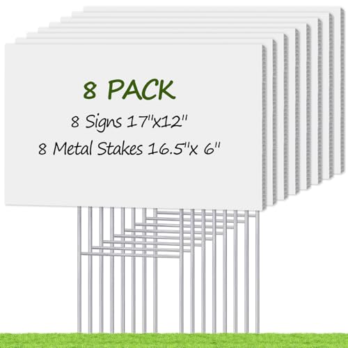 Remiawy Blank Yard Signs with Stakes,8 Pack Custom Yard Sale Sign 17x12 Inch Corrugated Plastic Double Sided Outdoor Lawn Signs for Yard Sale, Estate Garage Sale, Open House, Birthday Decoration
