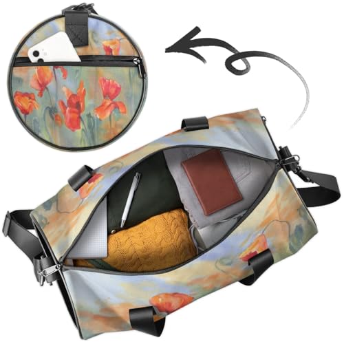 Poppies Watercolor Travel Gym Bag Waterproof Sport Dance Bag for Women Men Portable Gymnastics Duffel Bags Canvas Tote Carry on Handbag for Workout Overnight Weekender2
