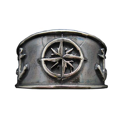 Bague ancre de compas argent 925 fait main, le cadeau idéal pour homme passionné