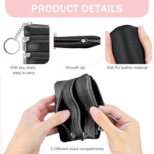 Image of PALAY 2 Pcs Small PU Leather Coin Pouches, Zipper Wallets with Keyrings