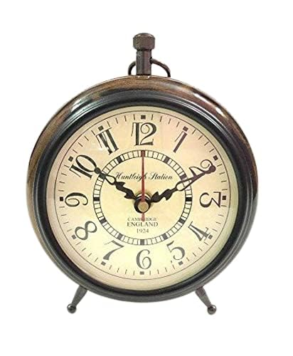 Image of Handmade Antique Wooden Table Top Clock Desk Clock - Unique Priced Antique Style Roman Number Home & Office Study Living Room Decoration Gift Item (Brown)