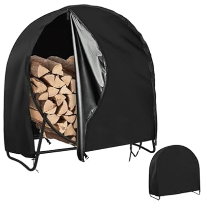 AKEfit 40 Inch Firewood Log Hoop Cover, Heavy Duty 600D Oxford Outdoor Waterproof Firewood Log Hoop Cover, Round Log Rack Cover with Zipper & 2 Windproof Buckle Straps & Drawstring (Cover Only)