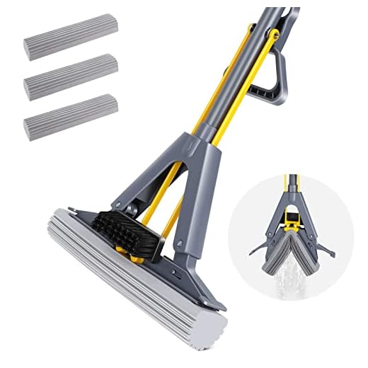 Sponge Mop, Floor Cleaning Mop with 3pcs Absorbent Sponge Head, 41" Long Handle Hand Wash Free Roller Mop for Hardwood Laminate Tile Marble Floor Cleaning