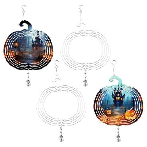 Sublimation Wind Spinner Blanks 4 Pack Wind Spinners Sublimation Blanks Hanging Wind Spinner 3D Metal Aluminum Kinetic Sculpture for Yard Garden Indoor Outdoor Porch Decoration(Pumpkin) Cover