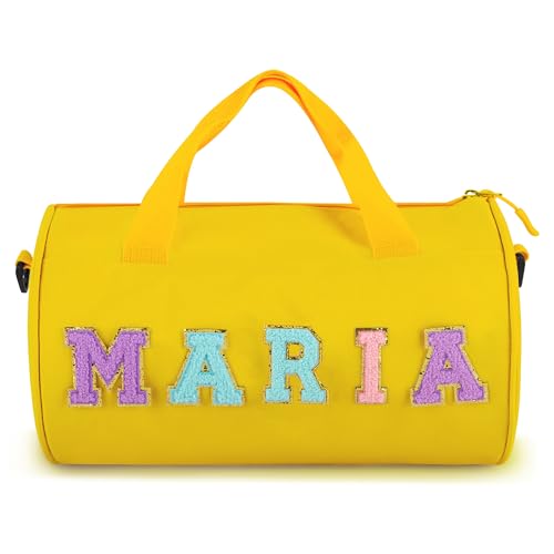 Personalized Dance Ballet Bag for Girls Boys, Kids Cute Travel Duffel Bag, Sport Duffle Bag, Gym Bag, Weekender Overnight Bag Gift with Letter Name Patches (yellow)