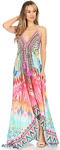 Image of Sakkas Lizi Womens Maxi High-Low Halter Handkerchief Long Dress Beach Party