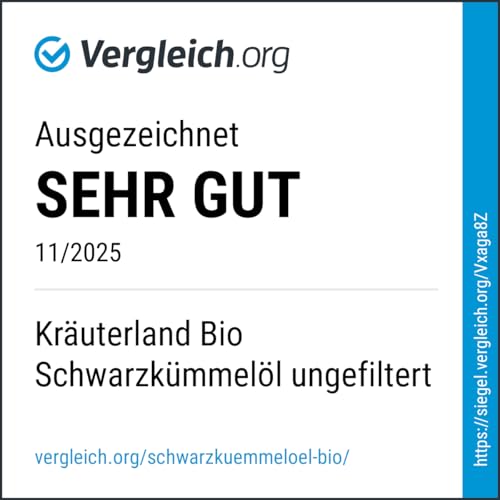 Kräuterland Bio Schwarzkümmelöl 4X250ml (1Liter), ungefiltert, hoher Thymoquinon, Omega Fettsäuren, ohne Zusatzstoffe, kaltgepresst, vegan, mild, mühlenfrisch aus unsrer hessischen Ölmühle