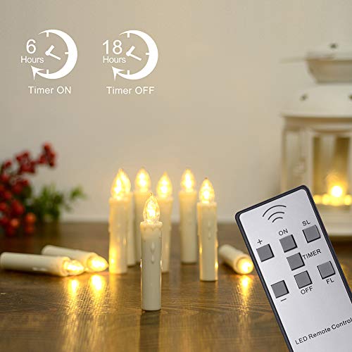 Image of PChero Window Candles Battery Operated with Timer Remote, 20 Pcs Christmas Flameless Candles, Waterproof Flickering Taper Candles for Window, Christmas Tree, Halloween Decor