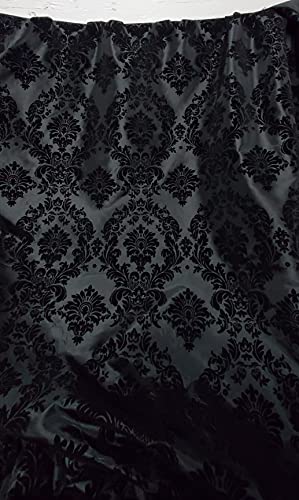 Luxurious Black Damask Taffeta Velvet Flocked Fabric - 58" Wide for Elegant Dresses, Home Decor, and Curtains by the Yard 6 Luxurious Black Damask Taffeta Velvet Flocked Fabric - 58" Wide for Elegant Dresses, Home Decor, and Curtains by the Yard - Image 5