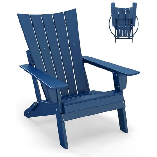 GREENVINES Folding-Adirondack-Chair | HDPE Plastic | Arch Series | Fire Pit Chairs | All Weather | for Outdoor Patio Deck Backyard Poolside | Blue Blu