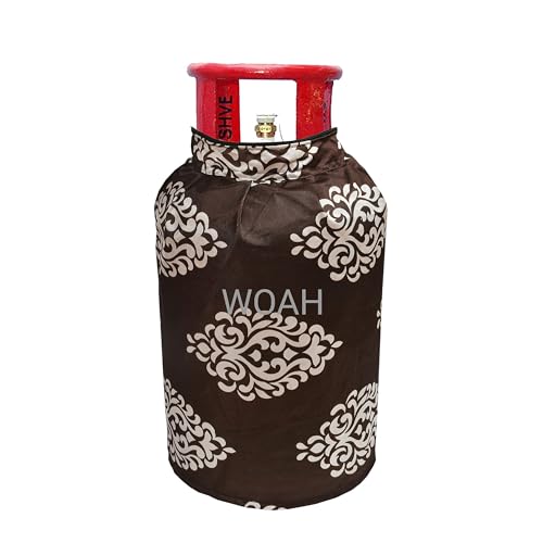 Image of Woah Cotton DustProof and Dustproof LPG Gas Cylinder Cover| Top Design Stain| Dust| DustProof PVC LPG Gas Cylinder Cover, Polyester Gas Tank Cover Fits StandardG (Pack of 2, Coffee Embroider)