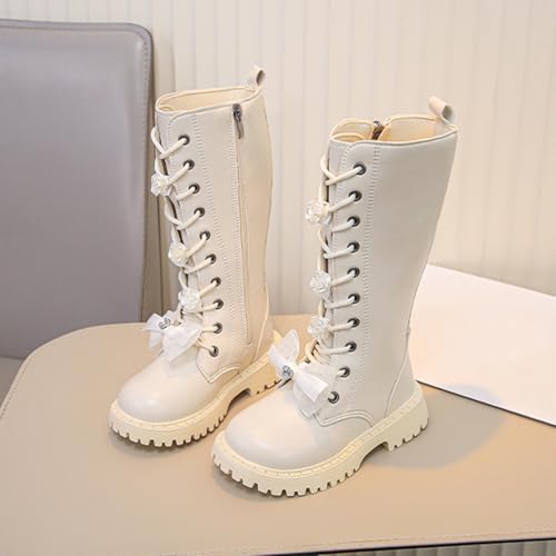 Girls Knee Length Boots, Fall Winter Mid-Calf Boot With Side Zipper, Outdoor Riding Boots Lace-Up Dress Kids Shoes2
