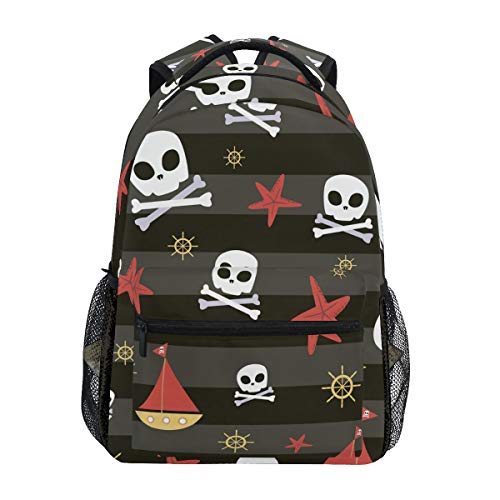 Mochila escolar con diseño de calavera y pirata  de viaje para estudiantes