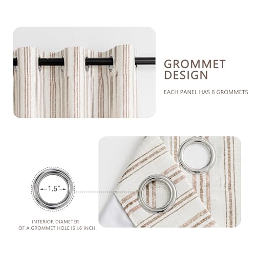Image of MYSKY HOME Taupe Striped Curtains 100% Blackout Tan Stripe Patterned 96 Inches Long Farmhouse Rustic Linen Blend Double Layer Drapes for Bedroom Living Room, Grommet, 2 Panels, 52 inch Wide