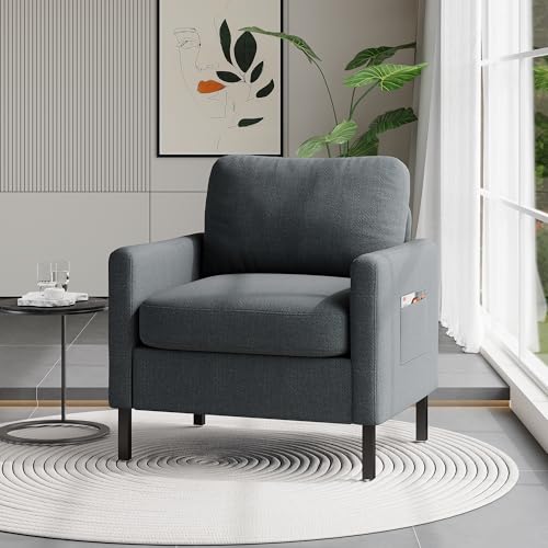 GRAVFORCE Ohrensessel Sessel Klein Bequem und Modern Relaxsessel aus Holz Sessel Wohnzimmer Büro Schlafzimmer Fernsehsessel 136 KG belastbar Dunkelgrau Stoff