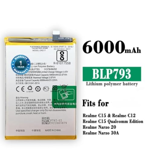 Image of Original BLP793 Battery for Realme Norzo 30A / Norzo 30 pro / C25 / C11 /C12 /C13 /C15 Battery with 1 Year Warranty*** (Y00000206)